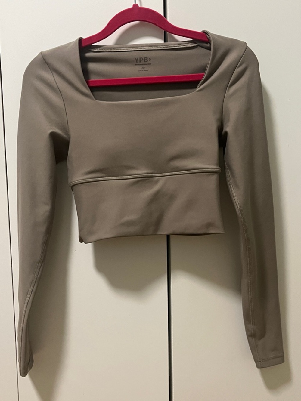Taupe Long Sleeve Square Neck Crop Top